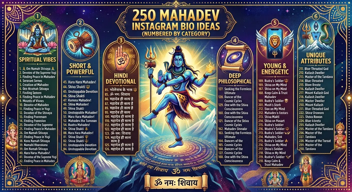 250 Mahadev Instagram Bio Ideas (Numbered by Category)