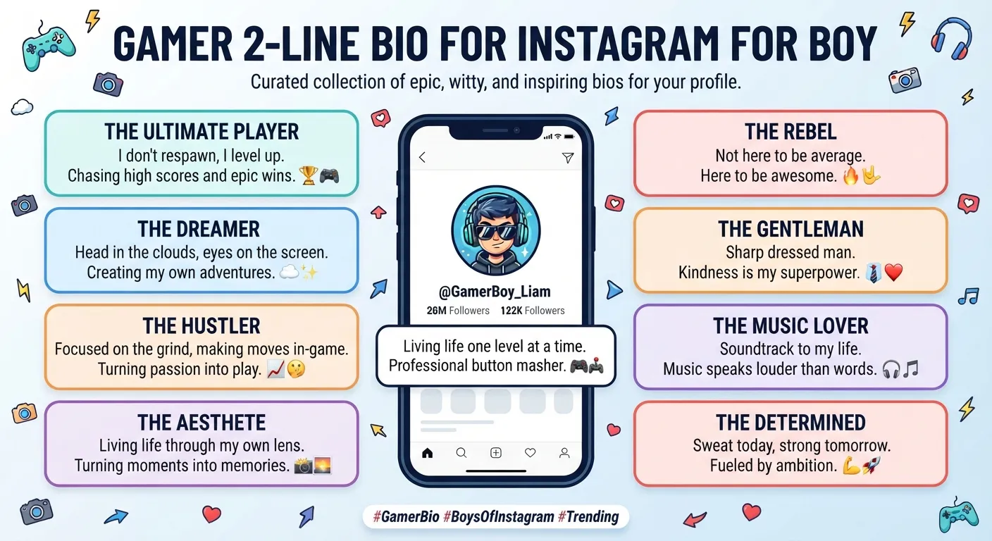 Gamer 2 Line Bio for Instagram for Boy