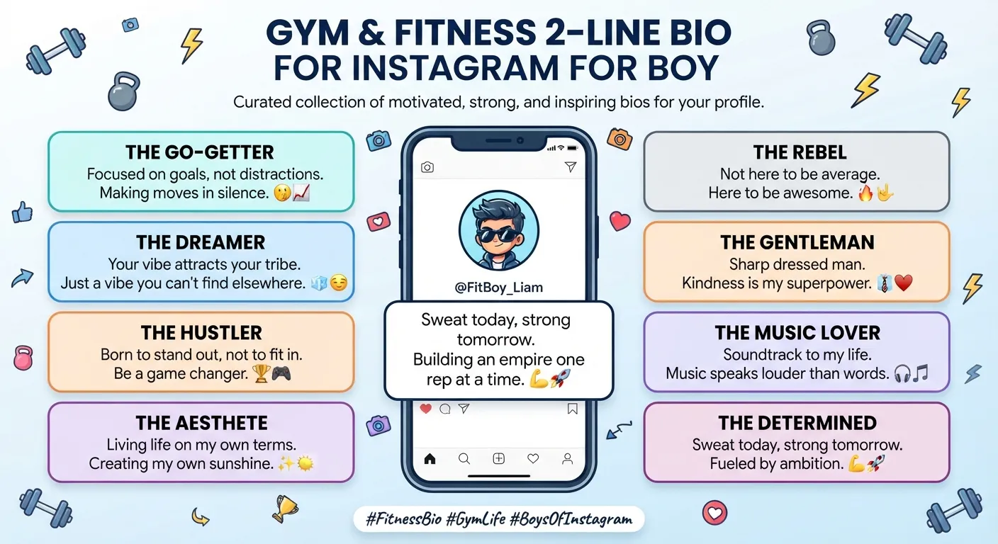 Gym & Fitness 2 Line Bio for Instagram for Boy