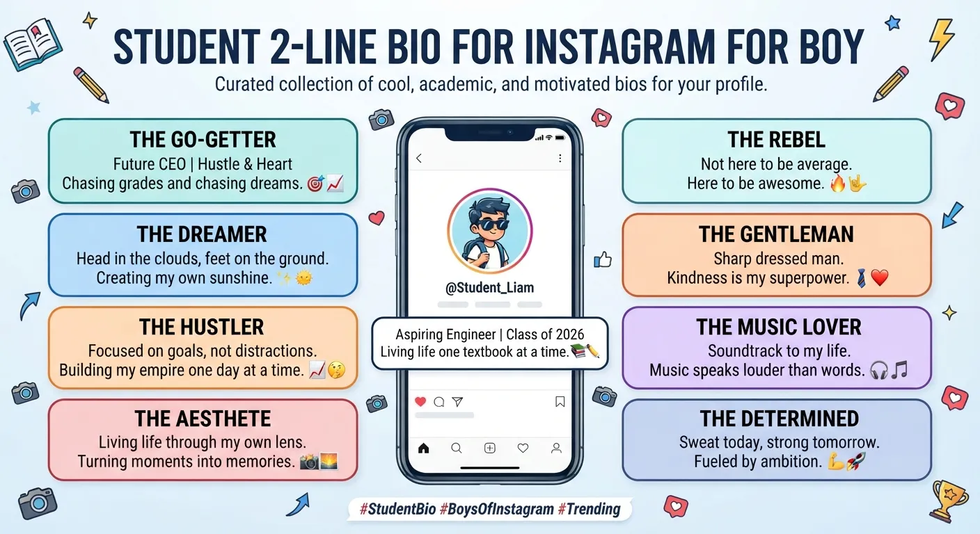 Student 2 Line Bio for Instagram for Boy