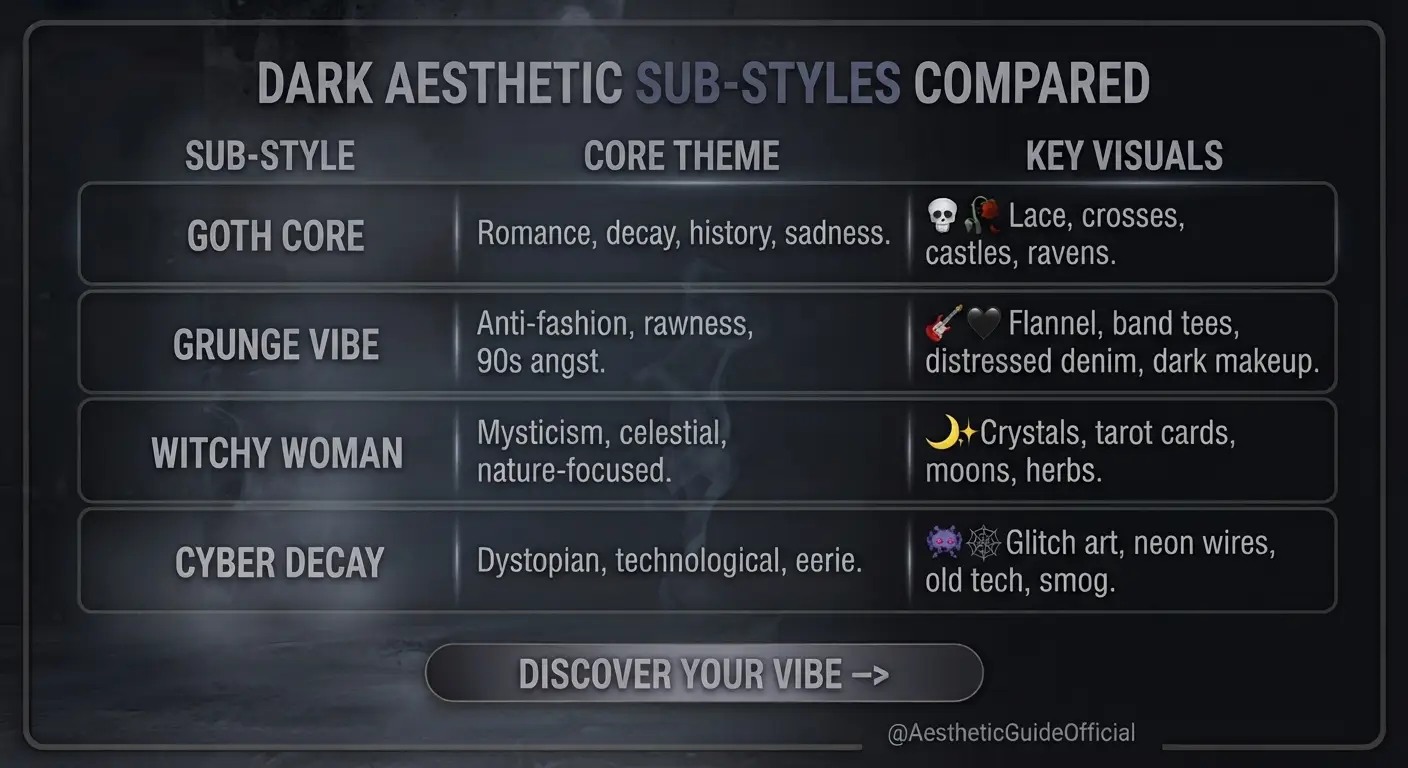 Dark Aesthetic Sub-Styles Compared