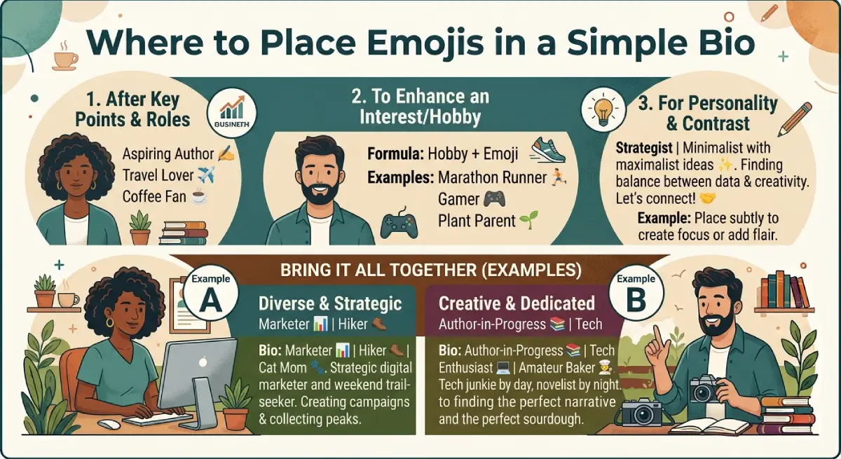 Where to Place Emojis in a Simple Bio