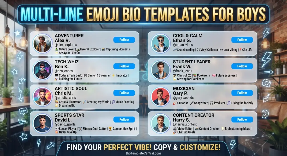 Multi-Line Emoji Bio Templates for Boys