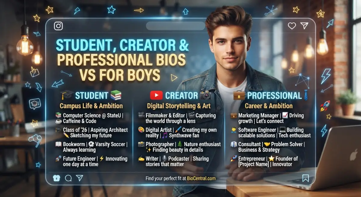 Student, Creator and Professional Bios for Boys
