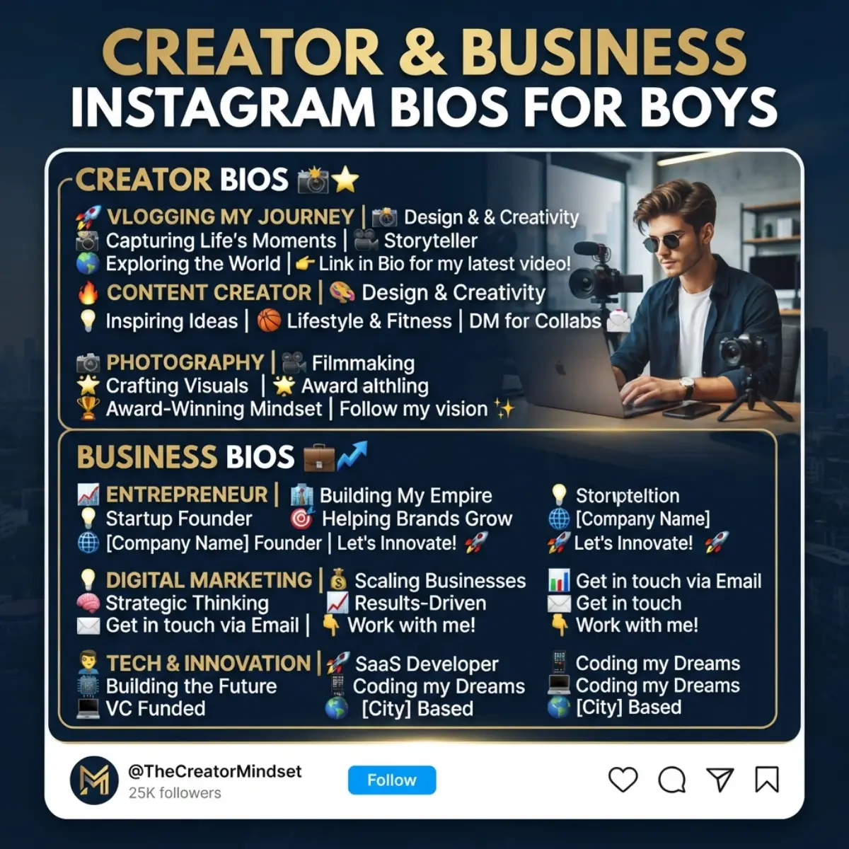 Creator and Business Instagram Bios for Boys